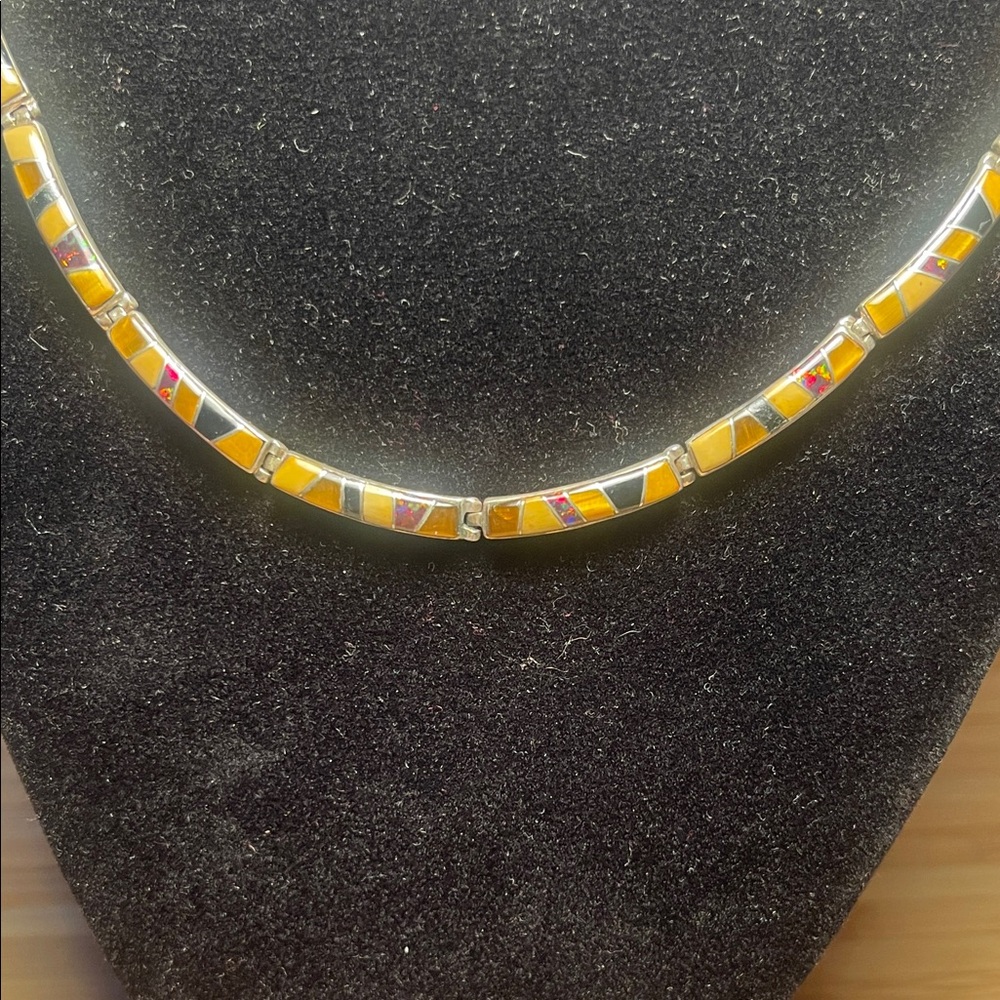 Elegant Multicolor Navajo Inlay Silver Necklace With Matching Earrings